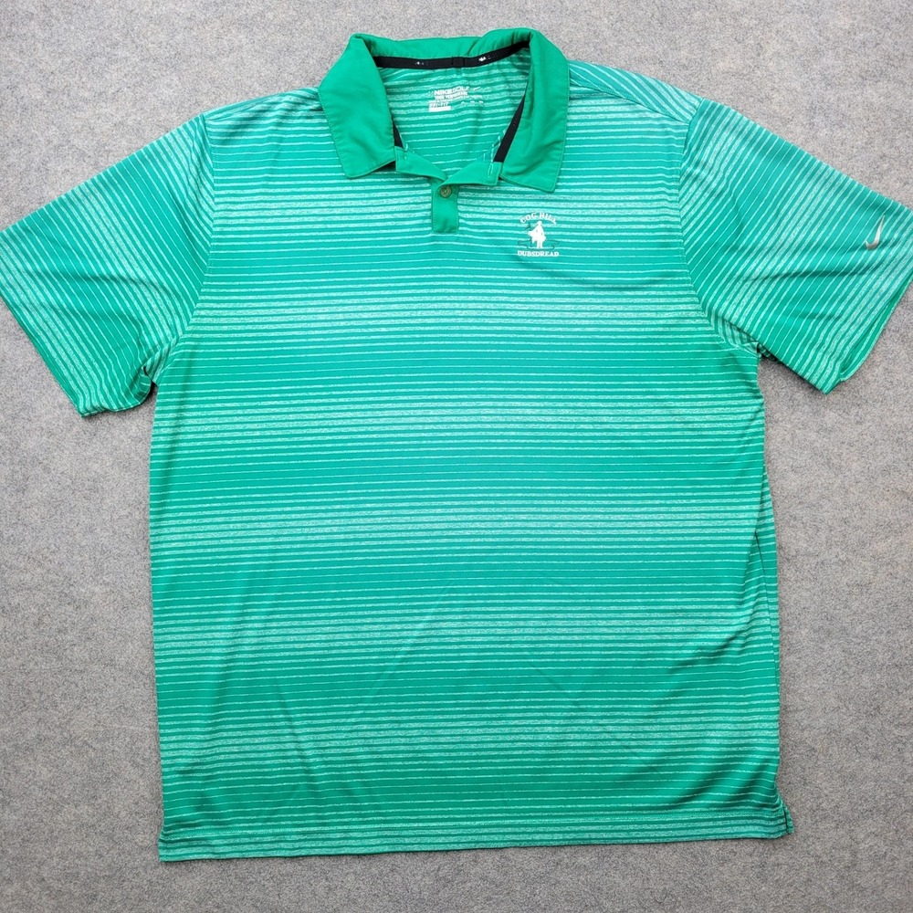 Nike Golf Polo Shirt Mens 2XL Green Stripe Dri-FIT Cog Hill DubsDread Golf Top